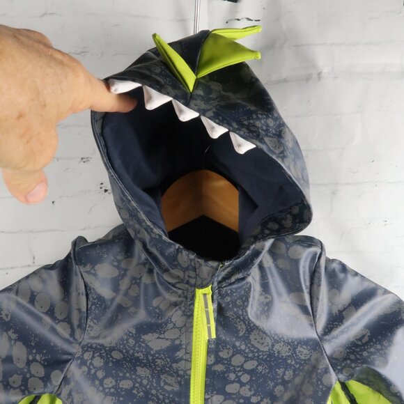 CAT & JACK GREY WITH YELLOW DINOSAUR RAIN JACKET WITH HOOD SIZE 18M - Picture 9 of 12